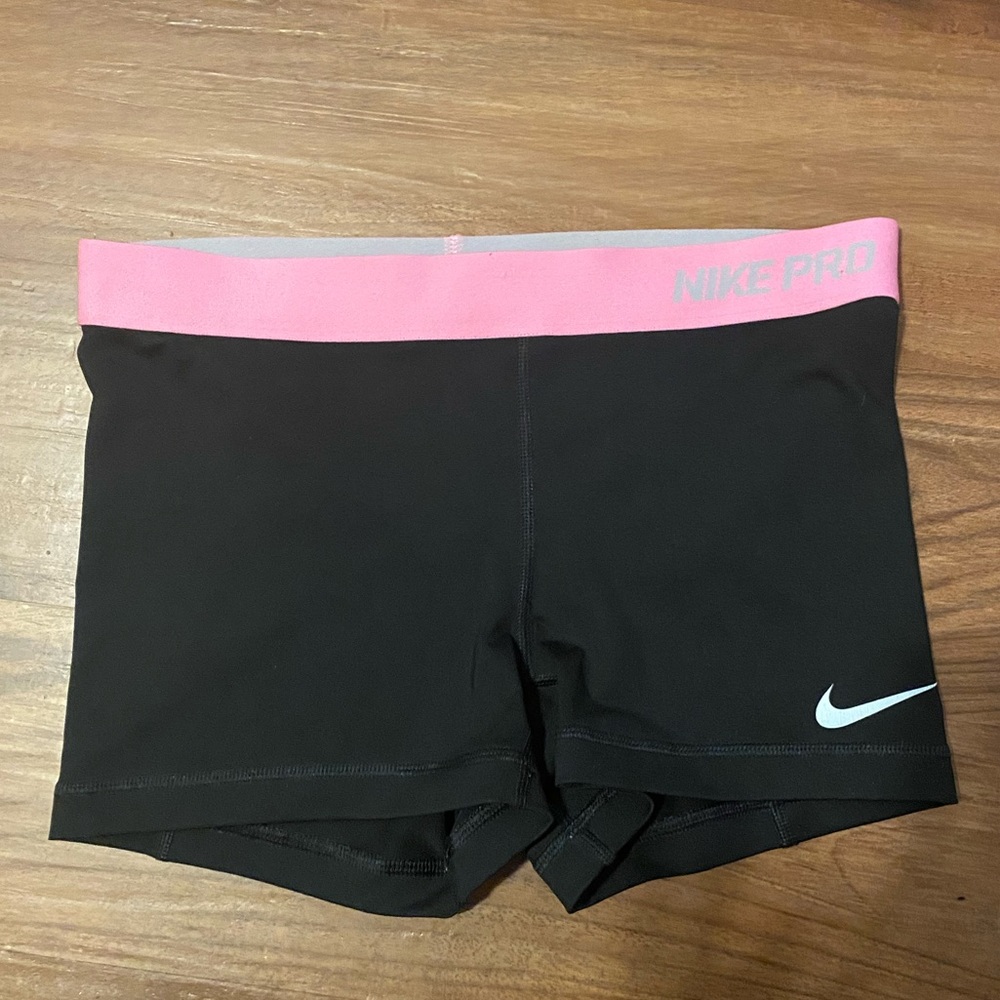 Nike Pro Black Compression Shorts with Light Pink Waistband in Size Medium